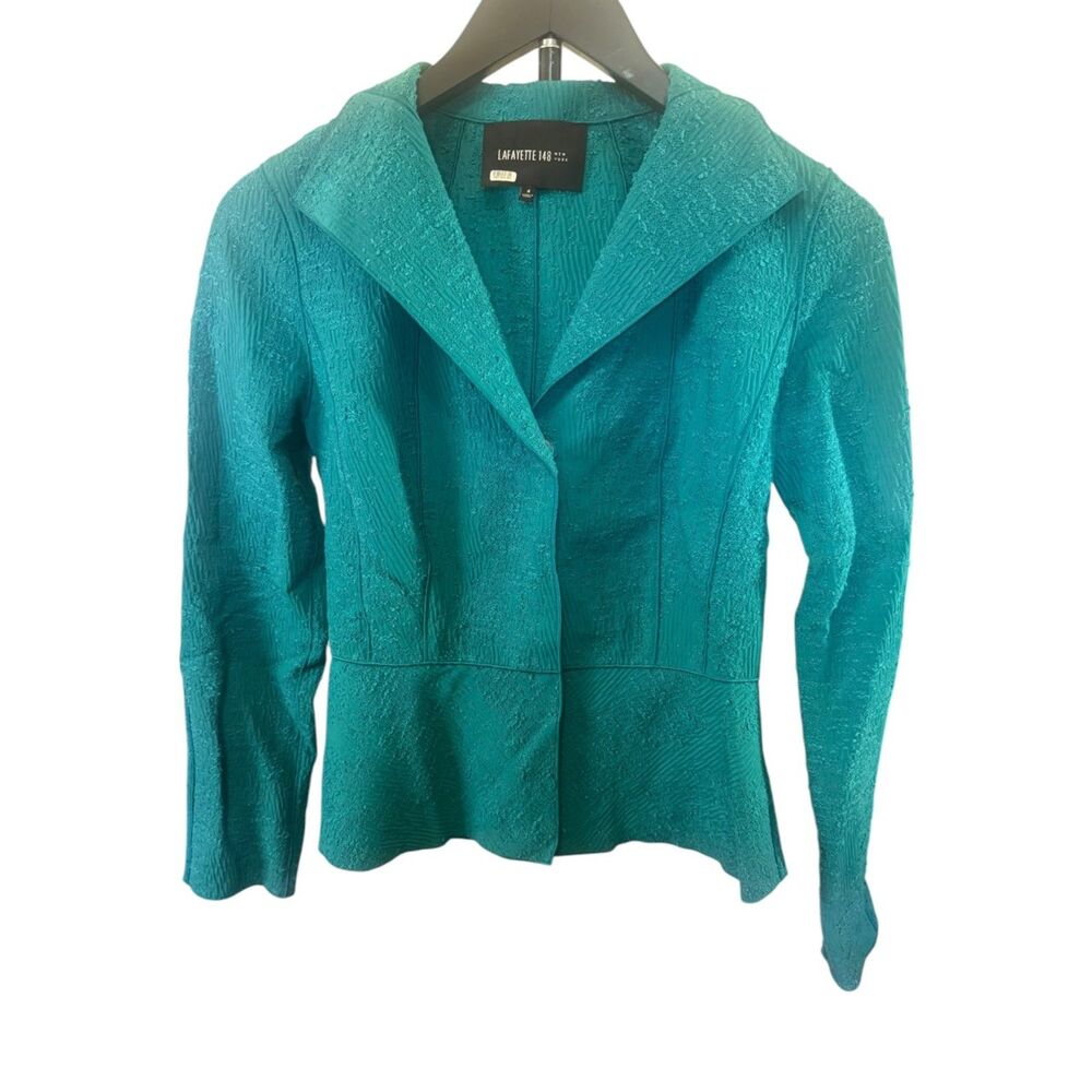 NWT Lafayette 148 Teal Textured Jacquard Blazer Jacket 4‎